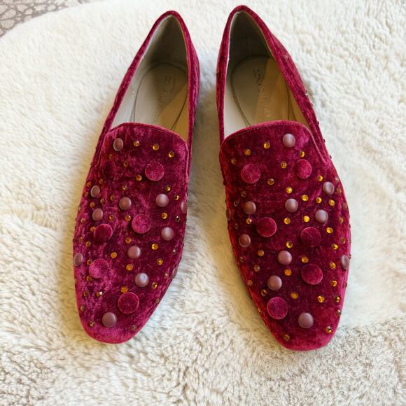 Donald Pliner Velvet Studded Jeweled Burgundy Red Loafers Slip On Size 9M - Picture 2 of 7